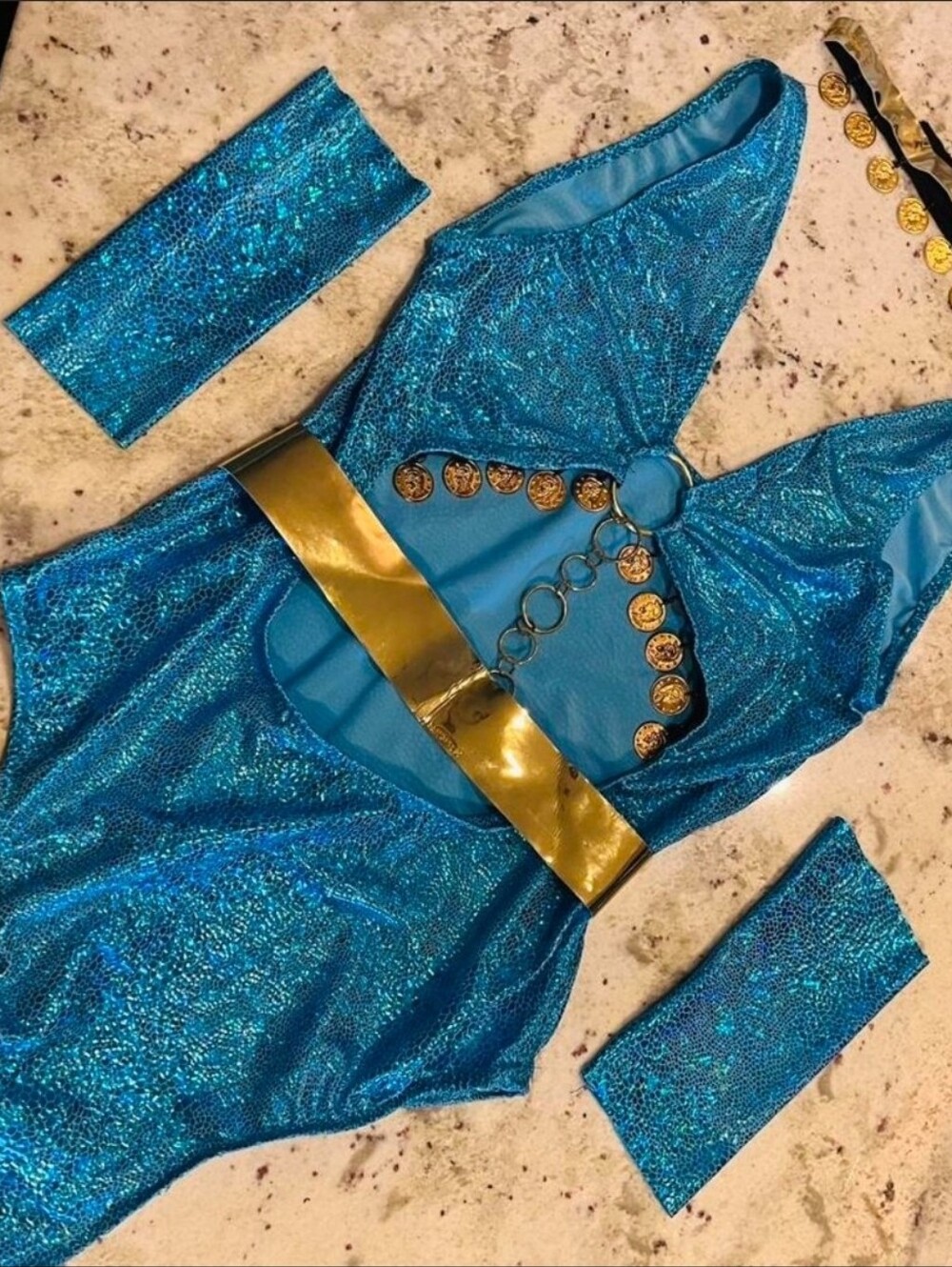 Blue & Gold Bodysuit Rave Set - Picture 2 of 9